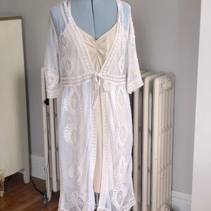 Crochet overlay with organic cotton sheath dress